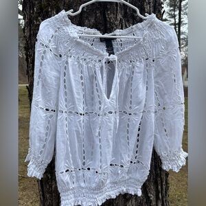 INC International Concepts White Eyelet Peasant Tunic